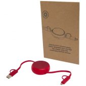 Alasia kierrätetystä muovista ja alumiinista valmistettu sisäänvedettävä datasynkronoiva 45 W:n ja 100 cm:n 5-in-1-pikalatauskaapeli Punainen