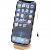 Alcor kierrätetystä muovista valmistettu kokoontaitettava magneettinen puhelinjalusta bambuyksityiskohdilla Valkoinen