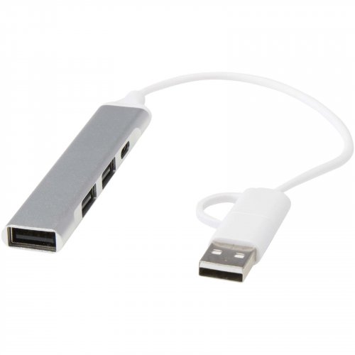 Alkaid 4-porttinen kierrätetystä alumiinista valmistettu USB-A- ja Type-C-keskitin, jossa kaksi sisääntuloa Hopea, hinta 7,94€