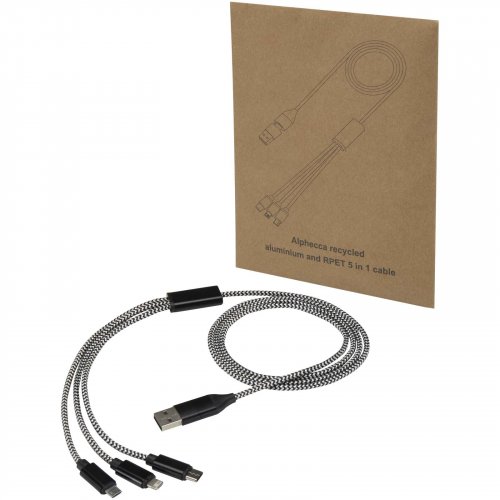 Alpheccan kierrätetystä alumiinista ja RPET-muovista valmistettu 5-in-1-latauskaapeli Musta, hinta 4,54€