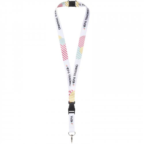 Balta sublimaatiopainettu kaulanauha turvalukolla ja muovisoljella Musta Valkoinen, hinta 1,48€