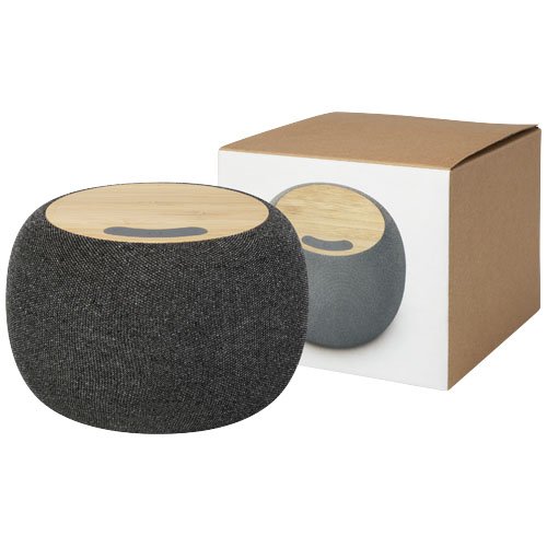 Ecofiber bambusta ja RPET-muovista valmistettu Bluetooth® -kaiutin ja langaton latausalusta Natural Harmaa, hinta 41,88€