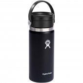 Hydro Flask Wide Mouth 473 ml:n juomamuki eristetty ruostumattomasta teräksestä valmistettu , jossa on Flex Sip™ -kansi Musta
