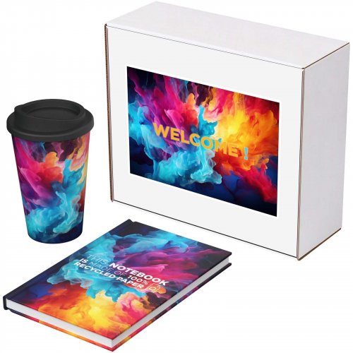 Keswickin kierrätysmateriaaleista valmistettu lahjasetti – Novella Brontë -muistikirja ja Americano-eristetty muki Valkoinen, hinta 20,90€