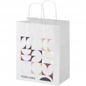 Kraft 80–90 g/m2:n paperikassi kierrekahvoilla – 25 x 15 x 32 cm Valkoinen