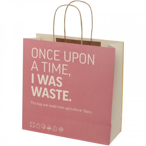 Maatalousjätteestä valmistettu 150 g/m2 paperikassi kierrekahvoilla – 31 x 12 x 31 cm Off white, hinta 3,44€