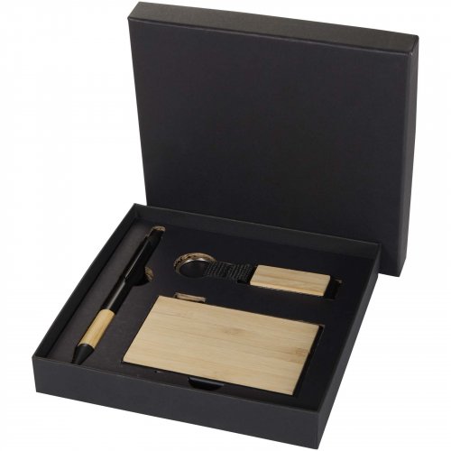 Minka RCS-kierrätetystä alumiinista valmistettu kuulakärkikynän, avaimenperän ja RFID-korttikotelon lahjasetti Natural Musta, hinta 8,80€