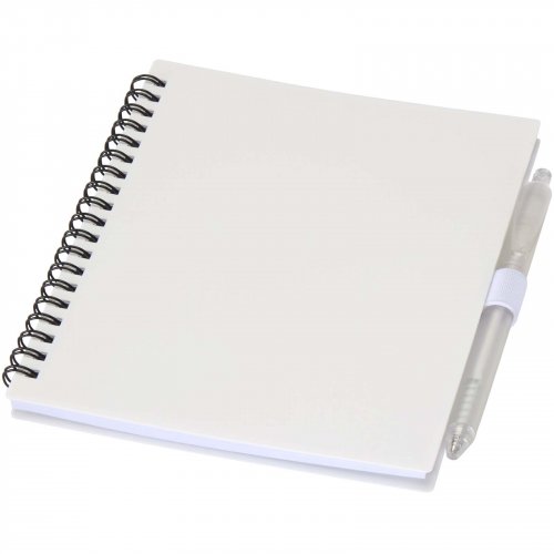 Niove kierrätetystä muovista valmistettu pehmeäkantinen muistikirja ja kuulakärkikynäsetti (sininen muste) Valkoinen, hinta 2,68€