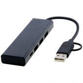 Rise RCS-kierrätetystä alumiinista valmistettu USB 2.0 -keskitin Musta