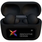 SCX.design E26 ANC-nappikuulokkeet, joiden latauskotelossa on interaktiivinen kosketusnäyttö Musta