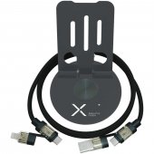 SCX.design O34 360°:n kääntyvä puhelinjalusta 240 W:n 4-in-1-latauskaapelilla Pistoolimetalli