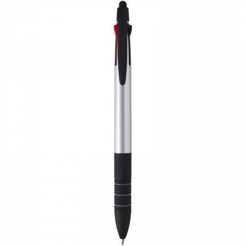 Trine kynä kolmella mustevärillä, RCS-kierrätettyä materiaalia  kosketusnäyttöpäällä Hopea, hinta 0,38€