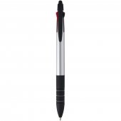 Trine kynä kolmella mustevärillä, RCS-kierrätettyä materiaalia  kosketusnäyttöpäällä Hopea