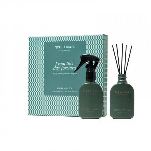 Wellmark Tender Affection -lahjasetti: 50 ml:n huonesuihke ja 50 ml:n tuoksudiffuusori Vihreä välähdys, hinta 13,44€